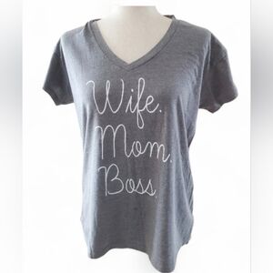 G Supply Gray V-Neck Graphic Tee , Size L,60% Cotton, 40 Polyester,Wife,Mom,Boss